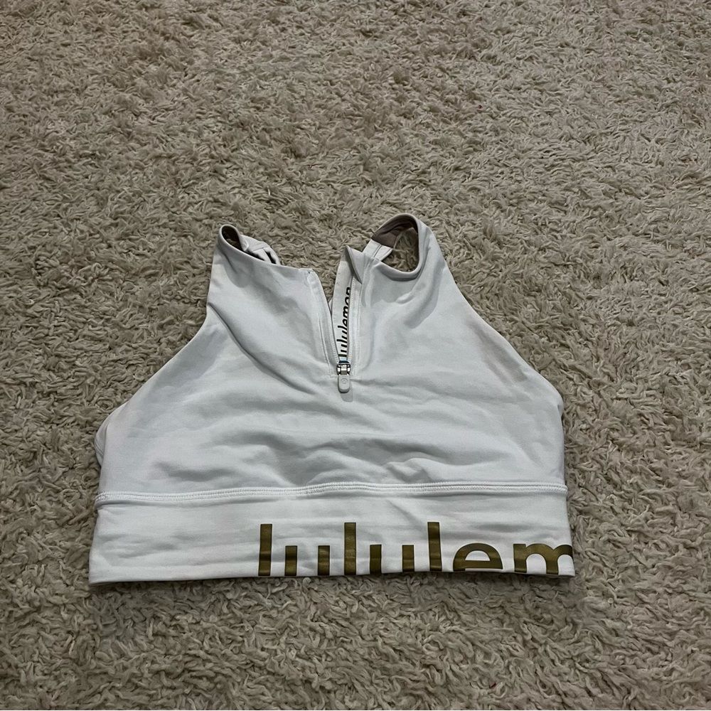 lululemon energy high neck long line limited edition sport bra white and gold